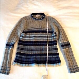 J. Crew Gray and Navy Striped Sweater SZ M 100% Wool